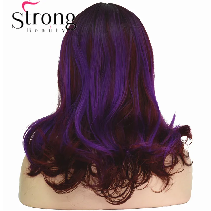 Details About Medium Wavy Dark Purple Highlights Center Part No Bangs Full Synthetic Party Wig