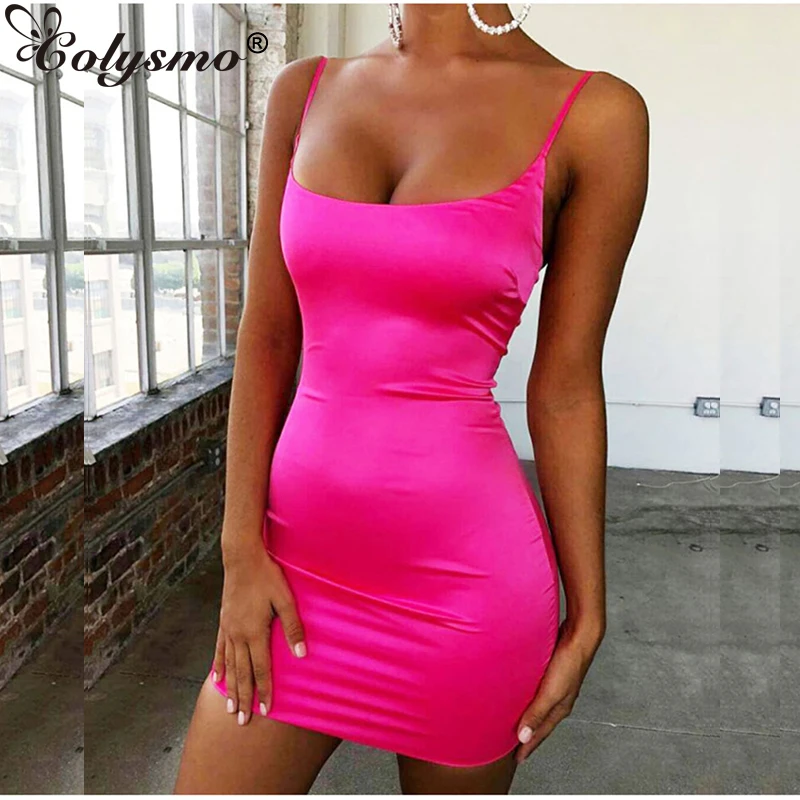 stretch satin mini dress