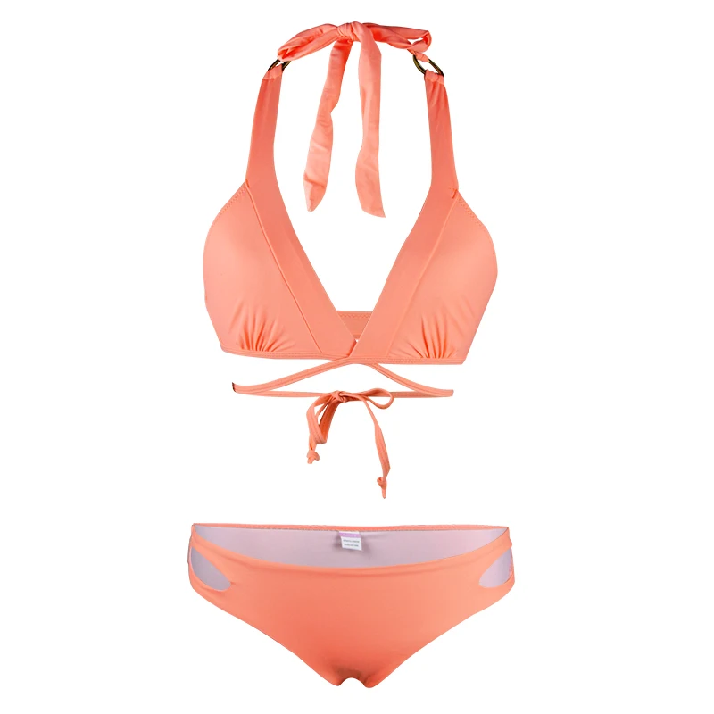 Комплект бикини AXESEA с перекрестными ремешками, женский купальник с лямкой через шею, двусторонний бандаж, Бразильская пляжная одежда, сексуальные стринги, купальник, треугольные купальники - Цвет: Orange Solid
