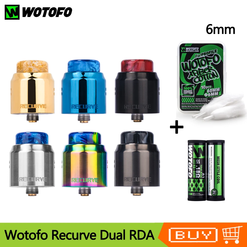 

Newest Original Wotofo Recurve Dual RDA Vape Tank With 10Pcs 6mm Profile Contton & 1.8ohm Mesh Coil Atomizer 510 810 Thread