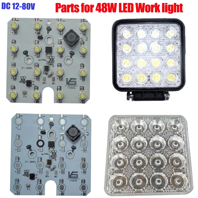 

2PCS LED Ligh Board 24W 48W Driver Integrated 16 LED PCB Board Lens DC12-80V for LED Work Lights Parts DIY Repair