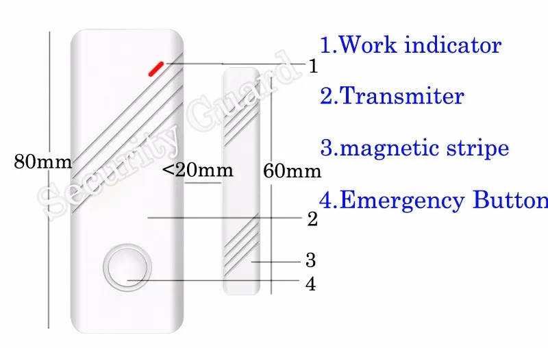Беспроводной магнитный с аварийной кнопкой, дверной, оконный, открытый детектор 433 МГц для Wi-Fi/GSM домашней безопасности, 1 шт