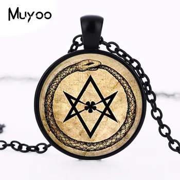 

Art Glass Pendant ouroboros hexagram snake pendant occult magic eternity alchemical crowley parchment fashion jewelry HZ1