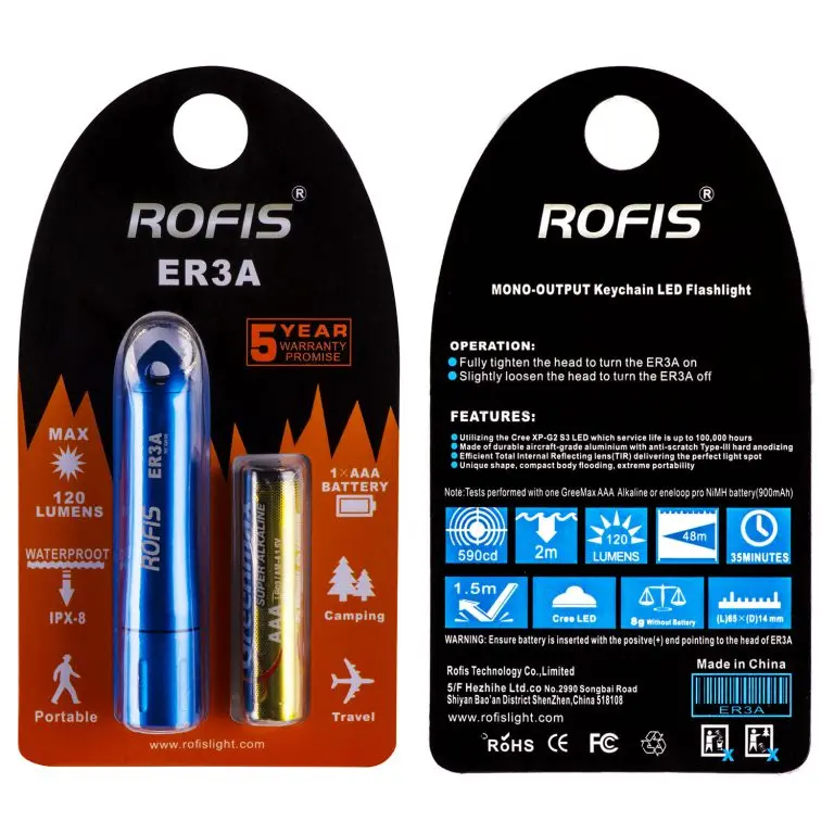 Мини светильник Rofis ER3A Cree XP G2 S3 max 130LM 5 цветов с батареей AAA водонепроницаемый
