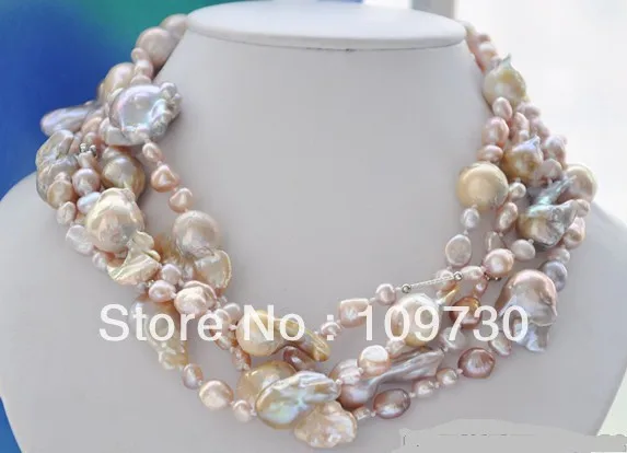 

Jewelry 0012223 4row 22mm lavender BAROQUE/round KESHI REBORN PEARL NECKLACE