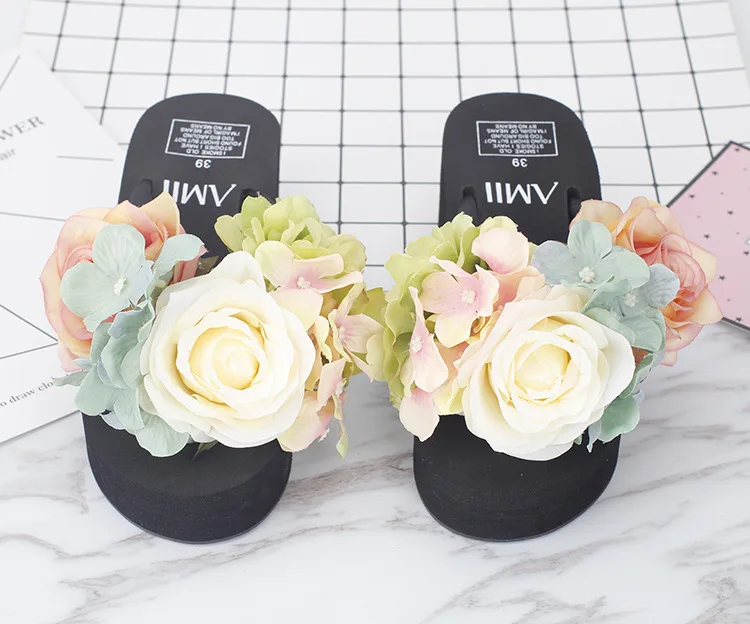 2017 Women Summer Flip Flops Cause Slippers Beautiful Flowers Female High Heel Cheap Platform Beach Shoes Online47