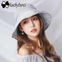 Ladybro весенний Летний пляж шляпа Женская широкая с полями, солнце шляпа для женщин шляпа ведра дамы гибких хлопка повседневная шапка