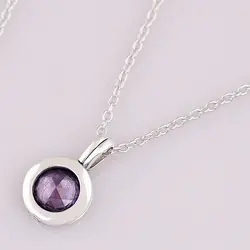 Настоящее серебро 925 проба оригинальный подвешиваемый кулон ожерелье с фиолетовым прозрачным фианитом стекло для женщин подарок DIY