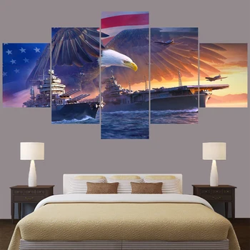 

5 PCS Canvas Painting Calligraphy World Of Warship Game For Living Room Wall Art Decorative Pictures Home Decor For BedRoom