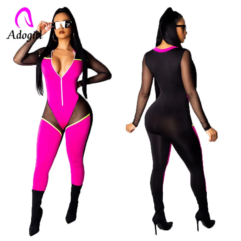 Женские Лоскутные Спортивные костюмы Adogirl с длинным рукавом сетчатые