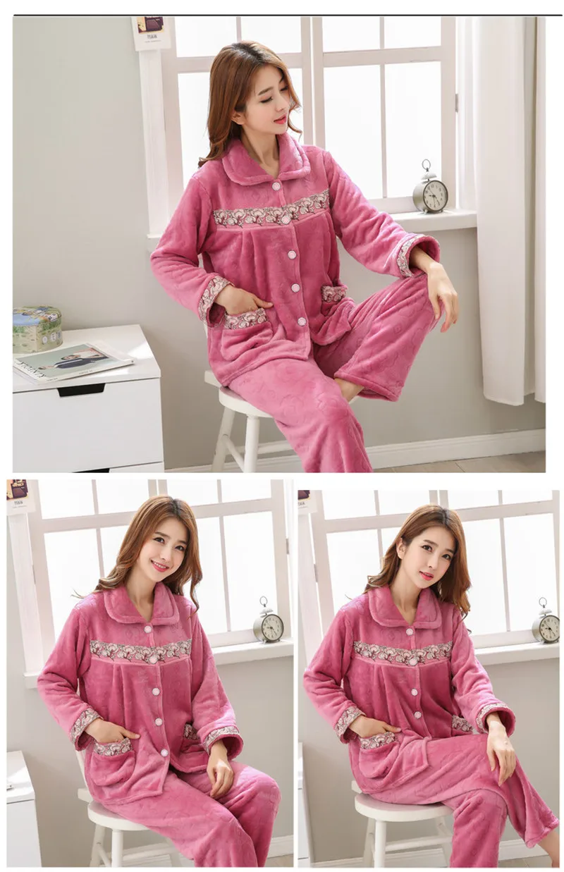 Весенние женские фланелевые пижамы женские теплые коралловые бархатные пижамные комплекты одежда для сна осенние штаны с длинными рукавами Повседневная Ночная рубашка 404