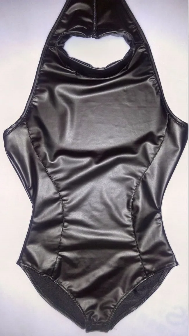 Костюм из синтетического латекса для косплея, сексуальное женское белье без рукавов, боди с высокой горловиной