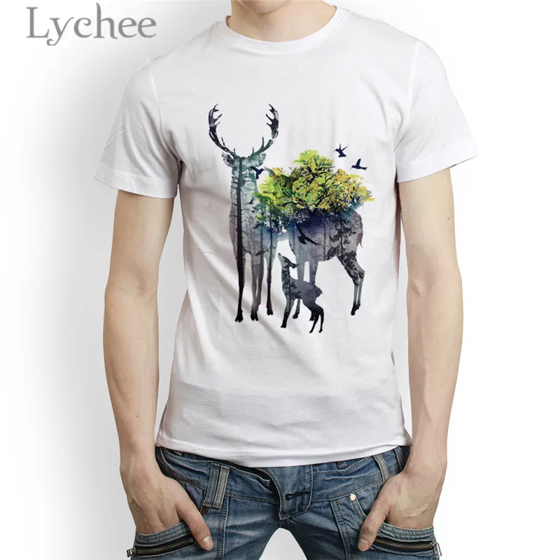 

Lychee Harajuku Animal Print Men T-Shirt Top Tees Spring Summer Crew Neck Short Sleeve Color Block Man's T Shirt Top Tees