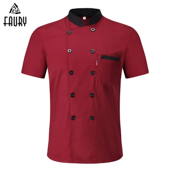 

New M-3XL Wholesale Unisex Kitchen Bakery Food Service Chef Uniform Short Sleeve Breathable Double Breasted Chef Jackets & Apron