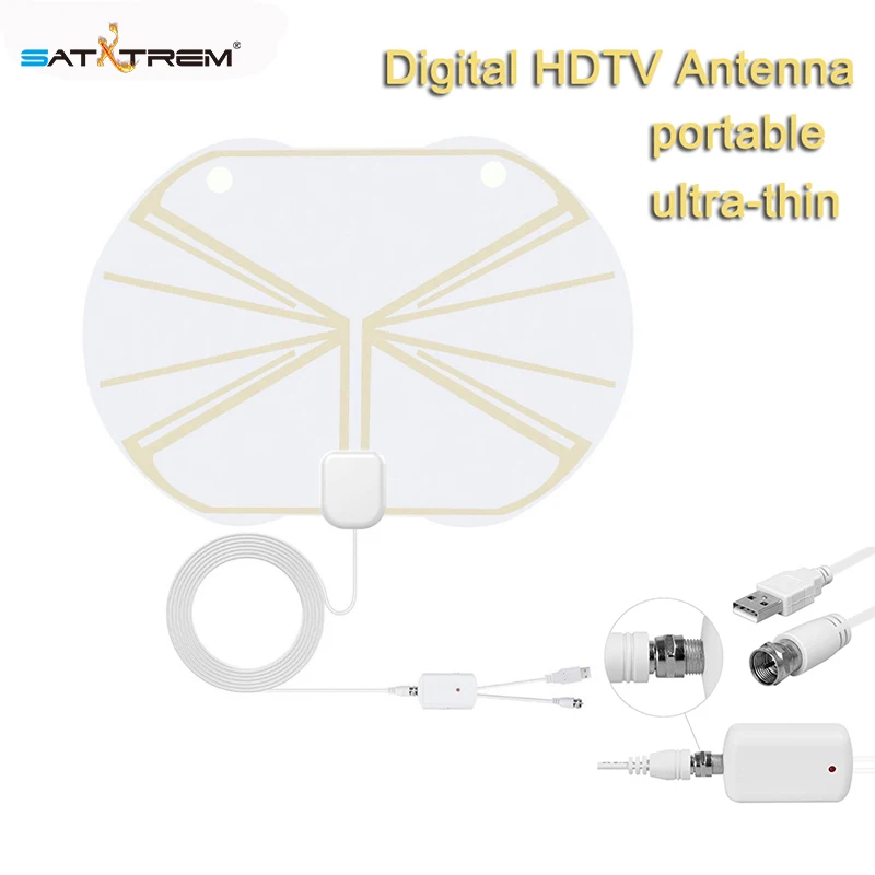 

TV Antenna Digital Indoor HDTV Antenna 50 Miles Range 13 ft Coaxial Cable with USB Powered Signal Amplifier For TV Receiver