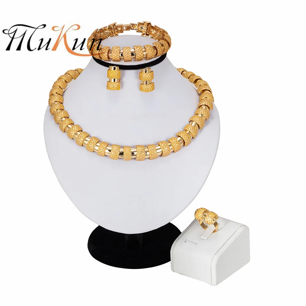 

MUKUN Dubai Gold Jewelry Nigerian Wedding African Beads Jewelry Set Gold Color Turkish Jewelry For Women Necklace Earrings Set