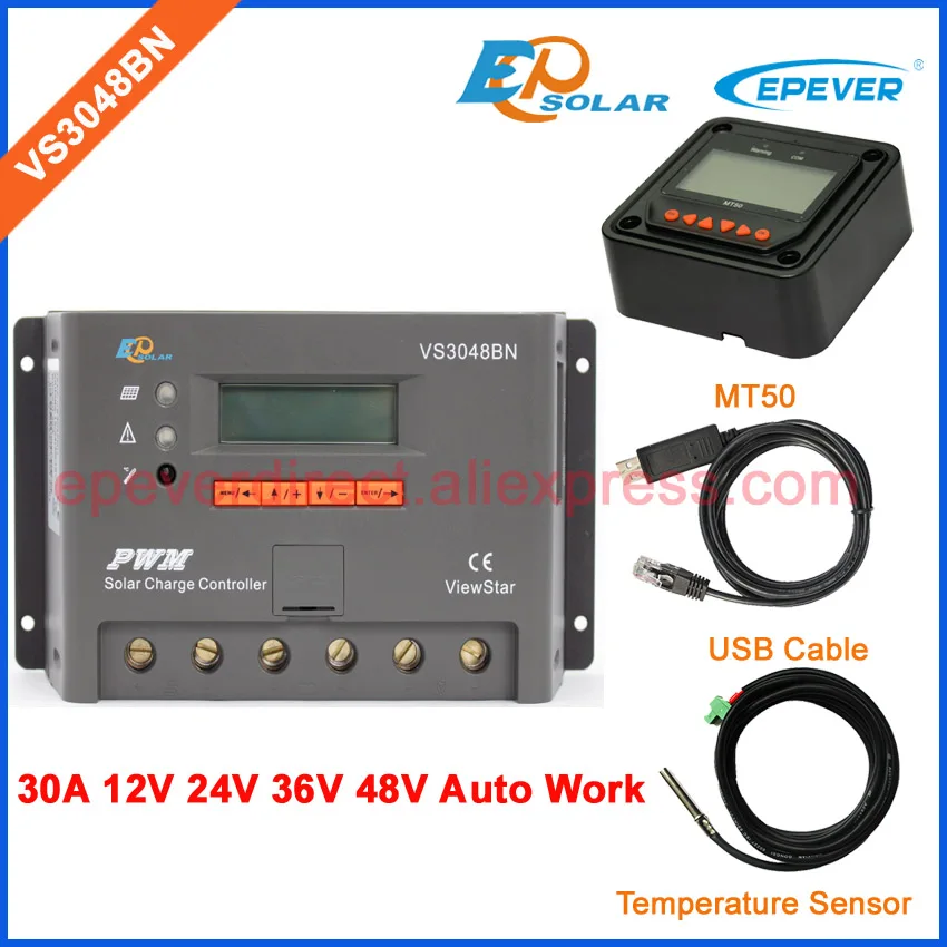 

PWM solar charger controller VS3048BN 30A 30amps EPEVER ViewStar series USB cable MT50 remote meter Temperature senosr