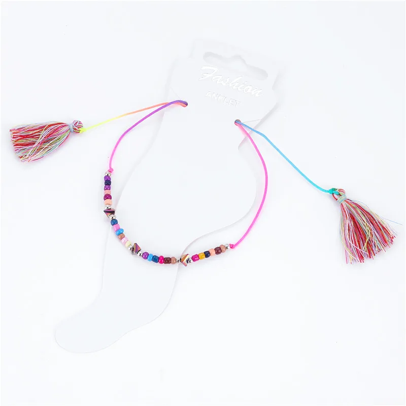

New Simple Handmade Anklets Adjustable Rope Lucky Tassel Ankle Bracelet Foot Accessories for Girl Women