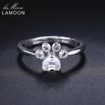 

LAMOON Ring for Women Bear's Paw 5mm 100% Natural Clear Quartz Adjustable 925 Sterling Silver Fine Jewelry Wedding Gift RI036