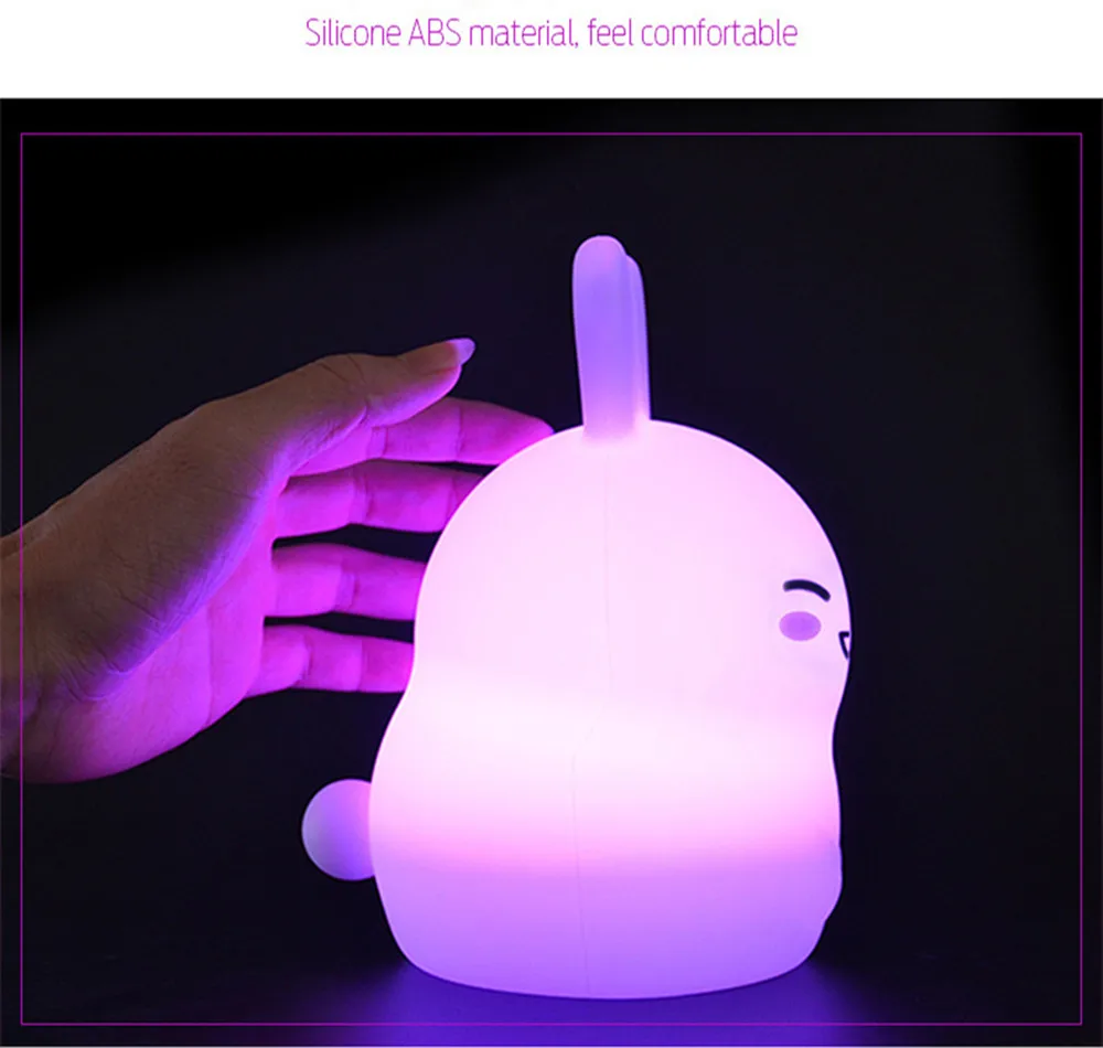 Cute Cartoon Rabbit LED Night Light Rechargeable Touch Sensor Remote Control Colorful Silicone Bedroom Table Lamp for Kids Baby (9)