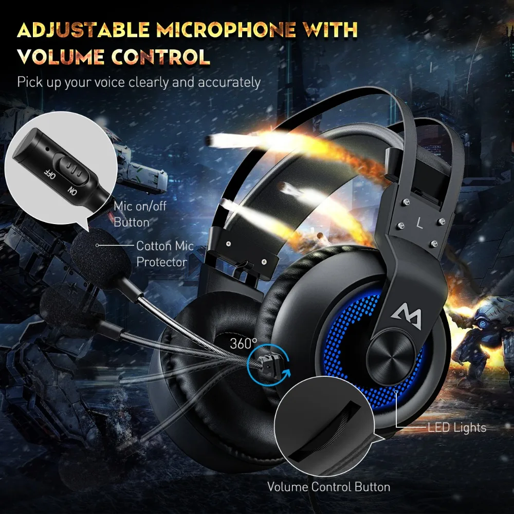 Mpow EG3 игровая гарнитура USB 7 1 объемный звук проводная наушники с микрофоном и