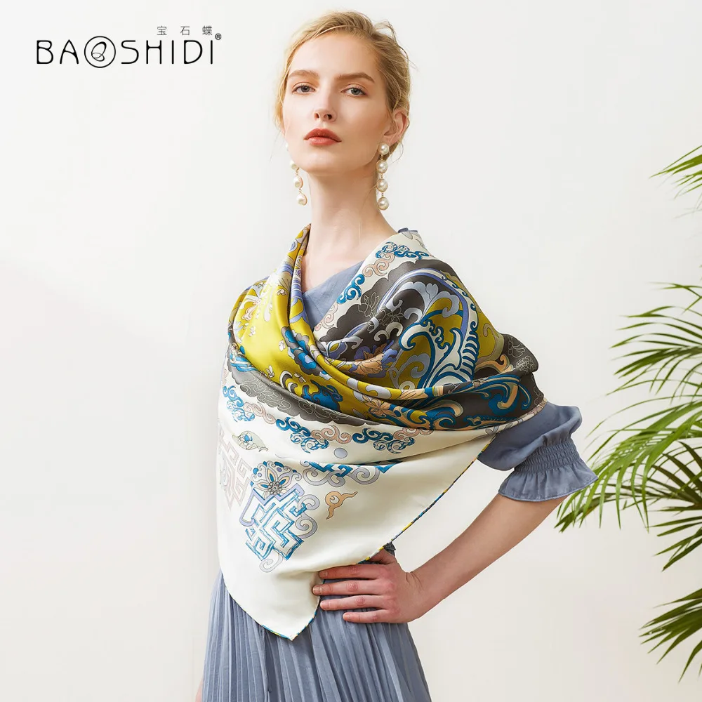 [BAOSHIDI] 2018 Новое поступление 16 момме 100% Шелковый атласный шарф модные квадратные