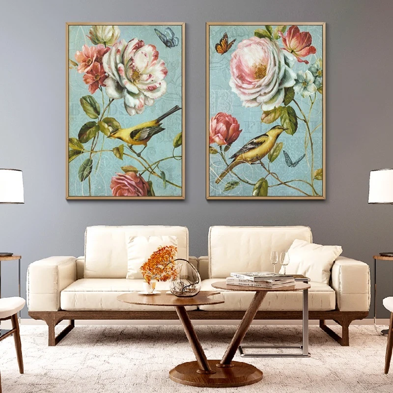 Pintura nórdica de pájaro y flores frescas para decoración de sala de  estar, lienzo decorativo, Póster Artístico, imágenes de pared|Pintura y  caligrafía| - AliExpress