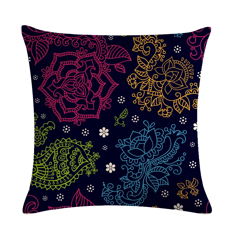 Boho Paisley Oriental Floral Pattern Navajo Geometric Prints Fantasy Petal Flowers Gorgeous Cushion Cover Sofa Throw Pillow Case - Color: ZY92413