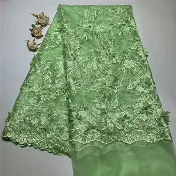 

African Lace Fabric Green 3D Appliques Fabric High Quality Rhinestones Lace Fabric African French Tulle Lace For Wedding