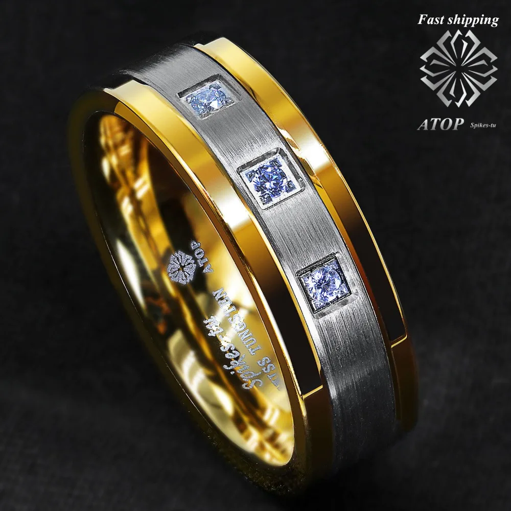 8 мм Серебряное вольфрамовое кольцо матовый 18 К золотые бриллианты на вершине-роскошное мужское обручальное кольцо