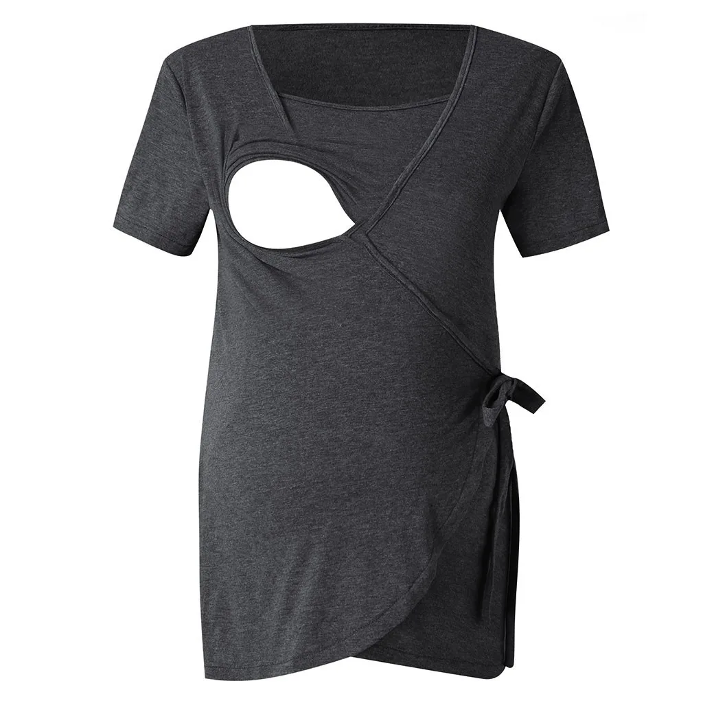 ARLONEET/Женская однотонная Футболка для беременных, кормящих грудью, с короткими рукавами, топы, блузка, одежда для кормления, W0614