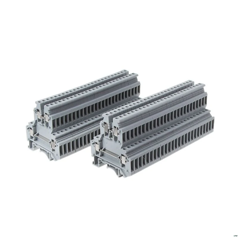 

50 Pcs UKK3 DIN Rail Double Level Dual Row Terminal Block 500V 25A 28-12AWG Gray