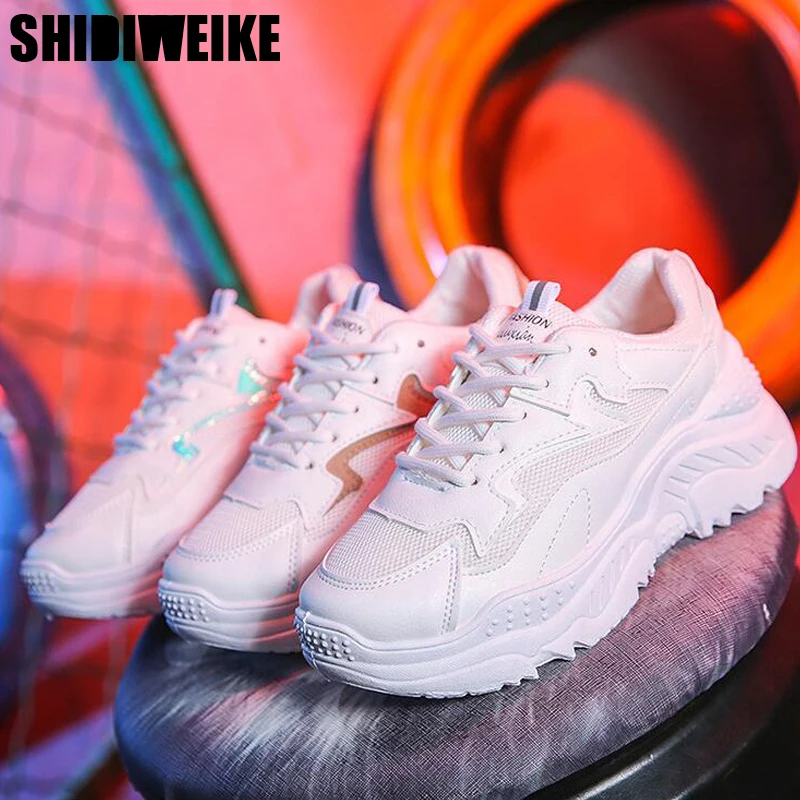 

2019 Women Shoes Autumn White Shoes Sneakers Women Fashion Brand Retro Platform Shoes Ladies Footwear Breathable Mesh Sneakers