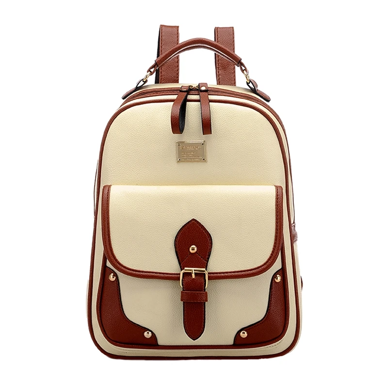 

Vintage Leather Backpack Rucksack Shoulder Travel School Bag Knapsack beige