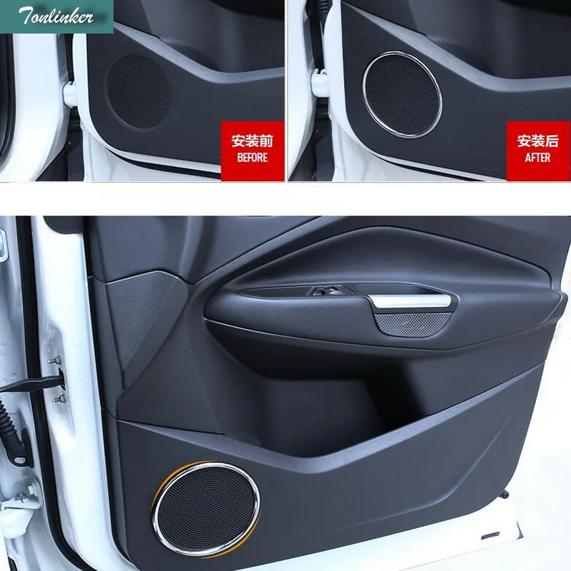 Tonlinker 6 PCS DIY Car styling NEW ABS Chrome the door speaker light box cover case Stickers for Ford KUGA 2013-15 parts Tonlinker 6 PCS DIY Car styling NEW ABS Chrome the door speaker light box cover case Stickers for Ford KUGA 2013-15 parts