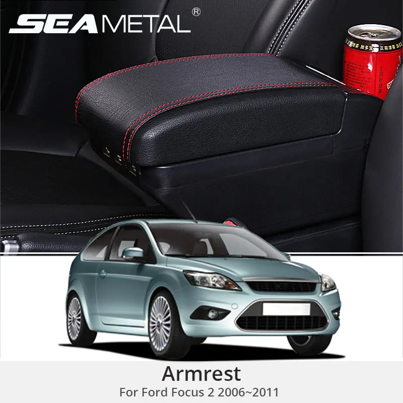 

For Ford Focus 2 MK2 2014 Armrest Box Leather Central Armrest Console Box USB Auto Storage Car Organizer Accessories Car-styling