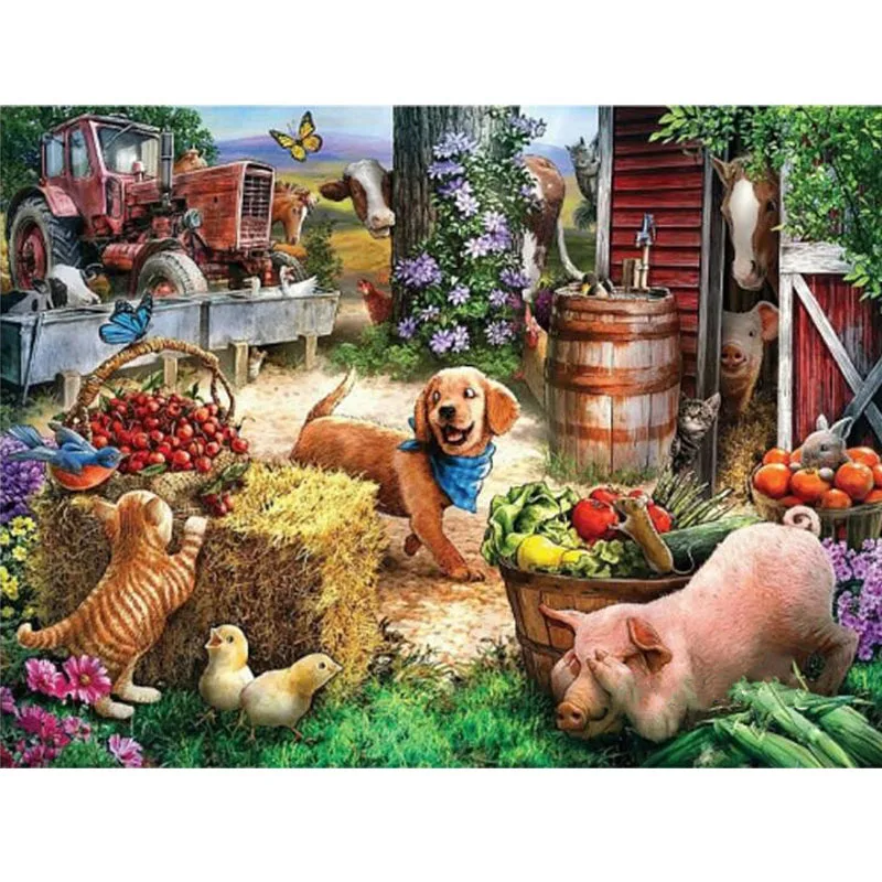 Full Square Drill Diamond Embroidery 5D Painting Dogs Pigs Farm Cross Stitch Mosaic Needlework Art Crafts | Дом и сад