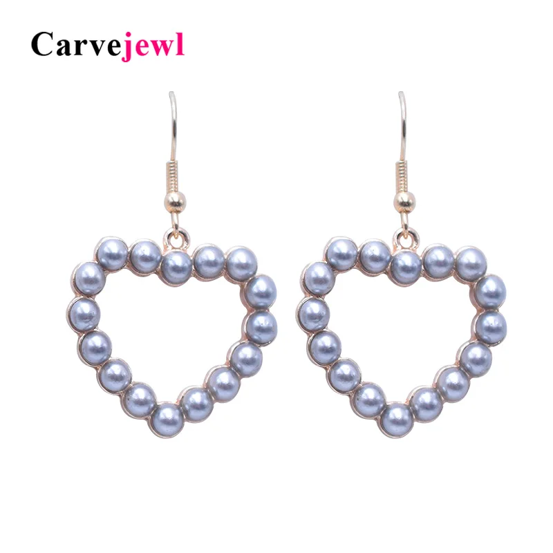 

Carvejewl pearl earrings hollow heart shape simple dangle earrings plastic hook anti allergy new fashion korean earring hot sale