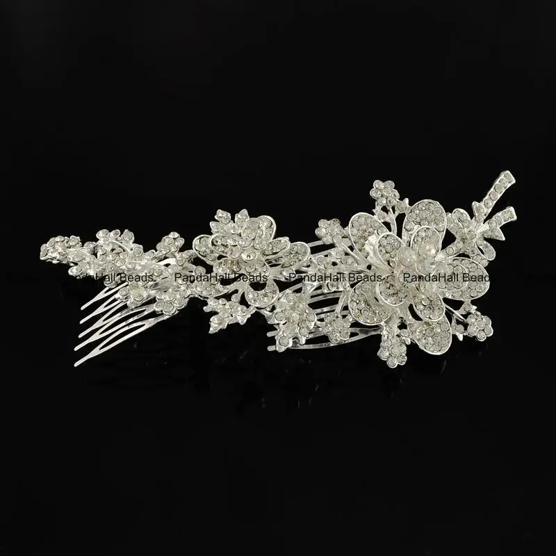 Wedding Hair Accessories Flower Alloy Rhinestone Bridal Decorative Comb with Iron Combs Silver Crystal 150x55mm | Украшения и