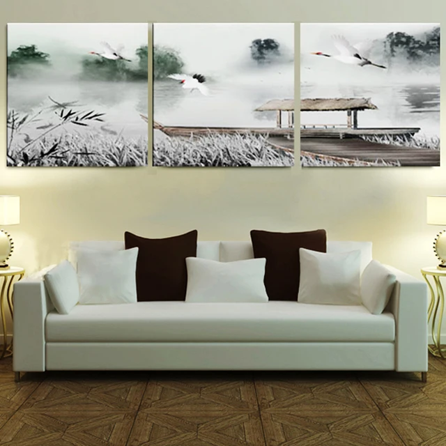 framed 3 panel large 3 part wall art chinese bedroom sets black and