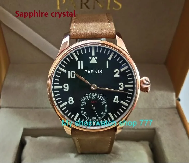

Sapphire crystal Blue luminous 44mm parnis Black dial 6498 / ST3621 Mechanical Hand Wind movement men's watches 316A