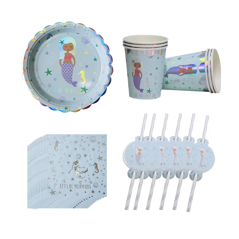 

Little Mermaid Party Tableware Supplies Theme Mermaid Decor Mermaid Cups Plates Napkins Balloon For Kids Birthday Party Favors