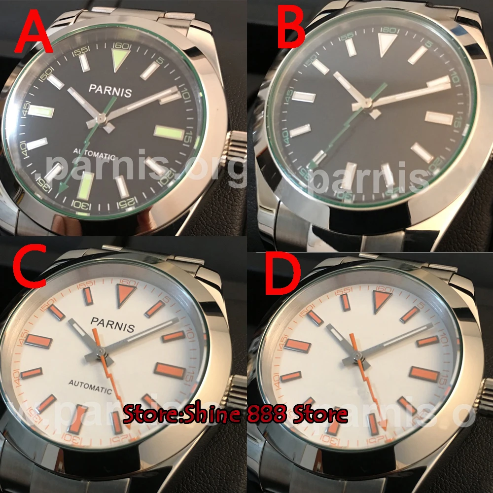 

Parnis 40mm Luxury Brand Mechanical Watches black sterile dial glass sapphire automatic folding buckle mens watch