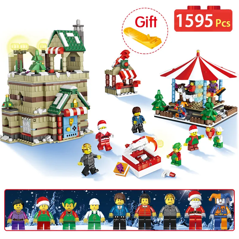 

1595Pcs Christmas Series Compatible Legoingly Christmas Winter Village Carousel Santa Reindeer Building Bricks Blocks Toys Gift