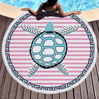 

Geometric Tortoise Skull Mandala Round Beach Towel Microfiber Printed Terry Cloth with Tassel Beach Blanket Serviette De Plage