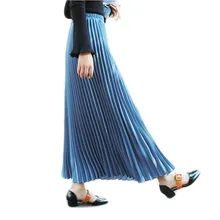 Для женщин плиссированная юбка Новинка весны и эластичной резинкой на талии; летние шелковые женские длинные Сапоги выше колена юбка-Зонтик для Для женщин E094