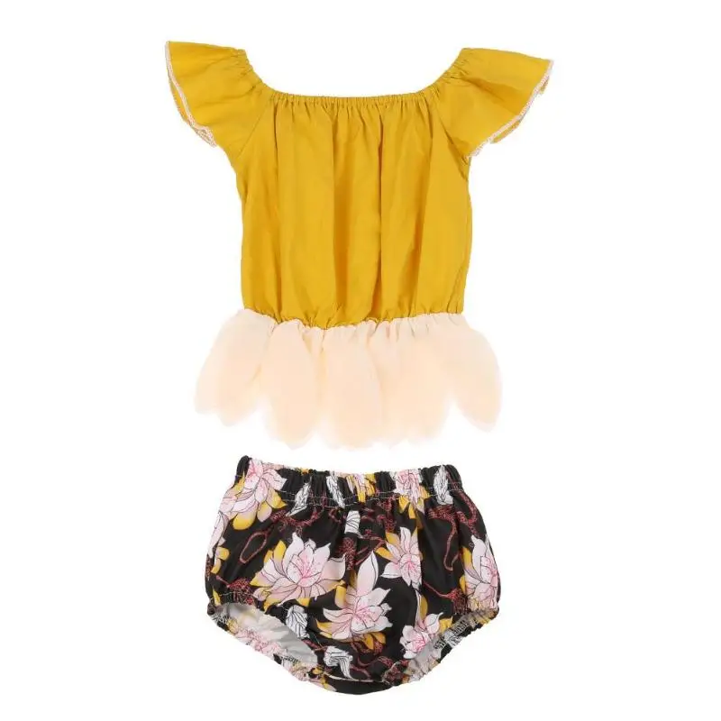 

2pcs Summer Sweet Baby Girls Elastic Infants Fly Sleeves Floral Tops Shorts