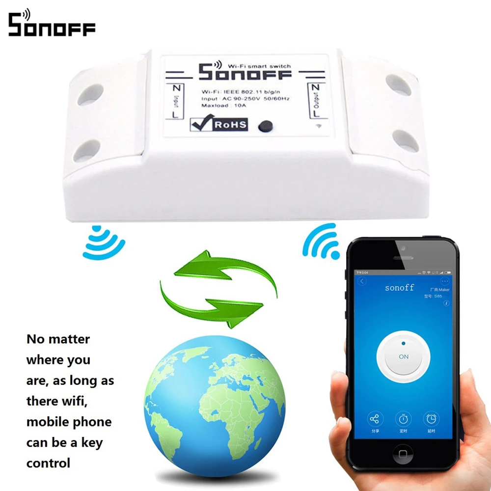 Купить беспроводной WiFi выключатель sonoff с функцией дистанционного управления, голосового управления по работе с Alexa и таймера и сделать умный дом своими руками