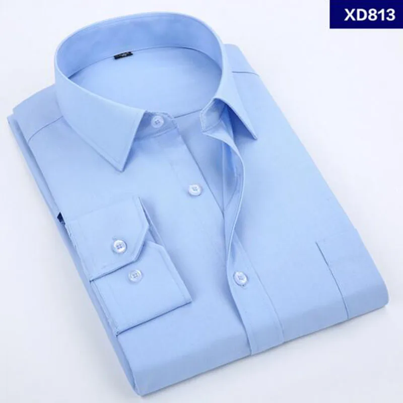 Корейский стиль Мужчины с длинным рукавом Turn-Down воротник рубашки Camisa, чистый хлопок Бизнес Работа официальные сорочки Vestido сплошной цвет
