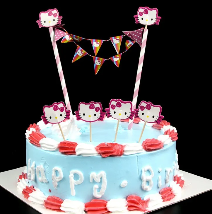 1 Set Cute Hello Kitty Birthday Party Supplies Cake Toppers Hello